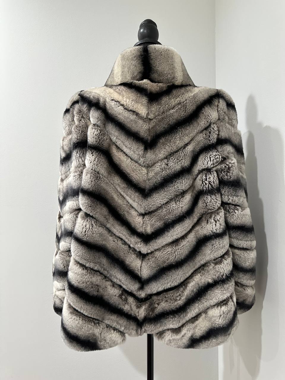 NEW Chinchilla Look Rex Rabbit Fur Jacket – Soft Luxury Coat – Size M 1201139