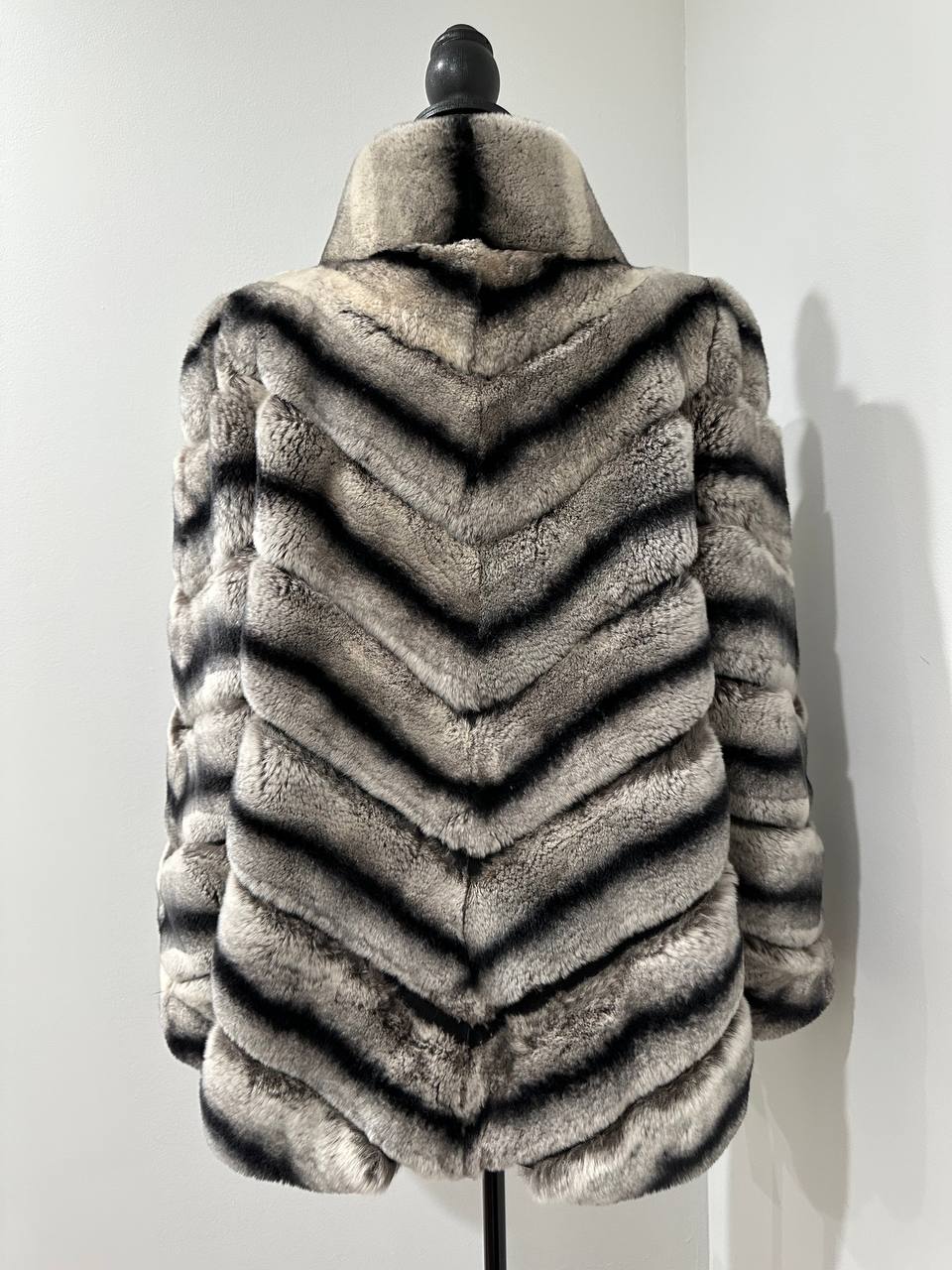 NEW Chinchilla Look Rex Rabbit Fur Jacket – Soft Luxury Coat – Size M 1201139
