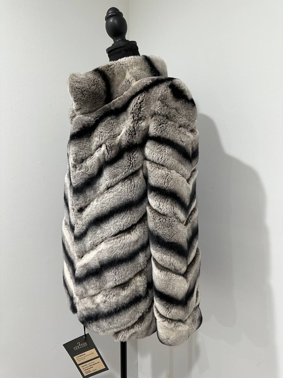 NEW Chinchilla Look Rex Rabbit Fur Jacket – Soft Luxury Coat – Size M 1201139