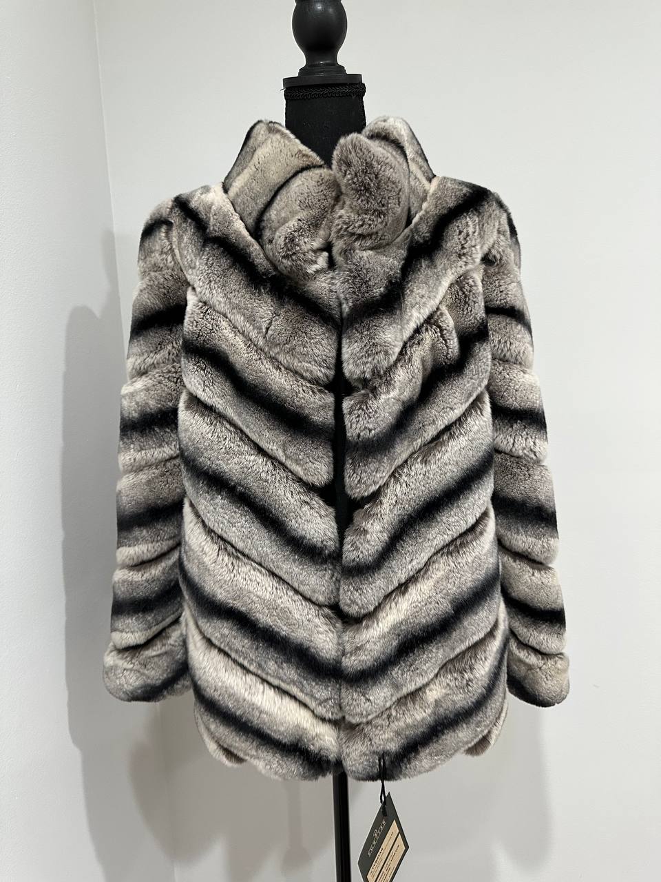 NEW Chinchilla Look Rex Rabbit Fur Jacket – Soft Luxury Coat – Size M 1201139