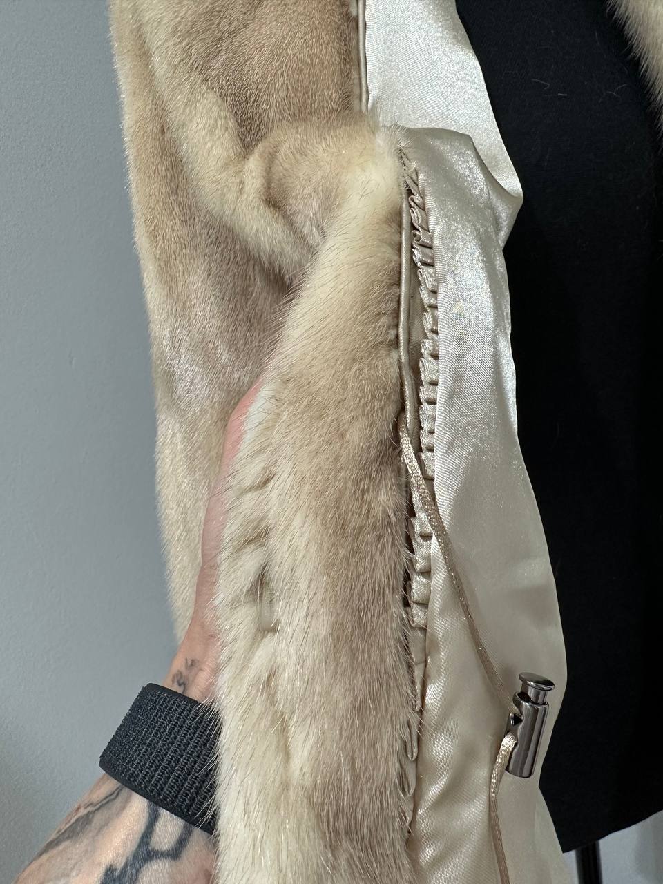 NEW Beige Pastel Mink Fur Jacket – Short Coat Size S 1201136 belted Elegant Warm