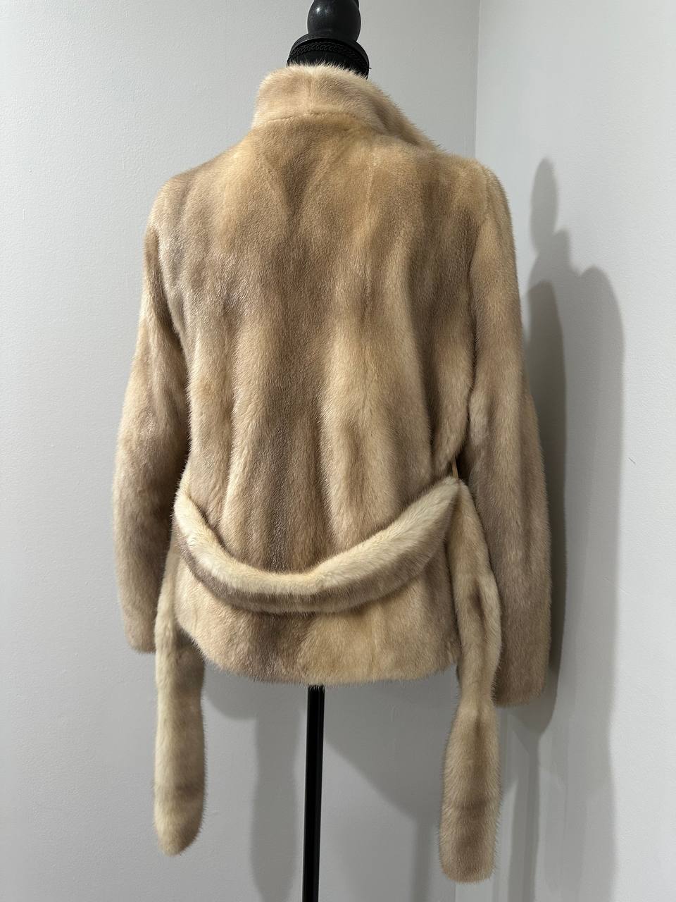 NEW Beige Pastel Mink Fur Jacket – Short Coat Size S 1201136 belted Elegant Warm