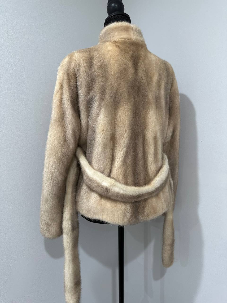 NEW Beige Pastel Mink Fur Jacket – Short Coat Size S 1201136 belted Elegant Warm