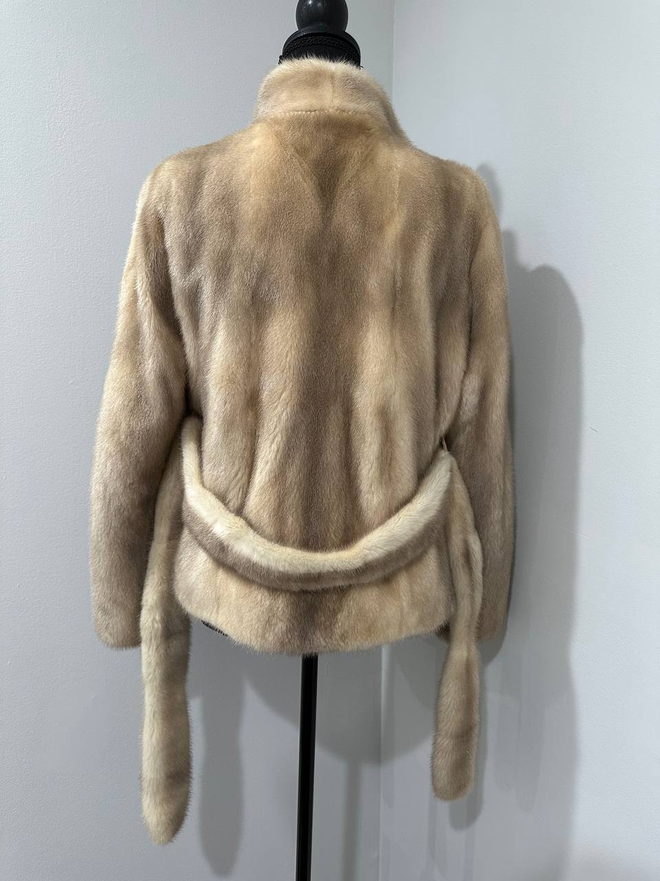 NEW Beige Pastel Mink Fur Jacket – Short Coat Size S 1201136 belted Elegant Warm