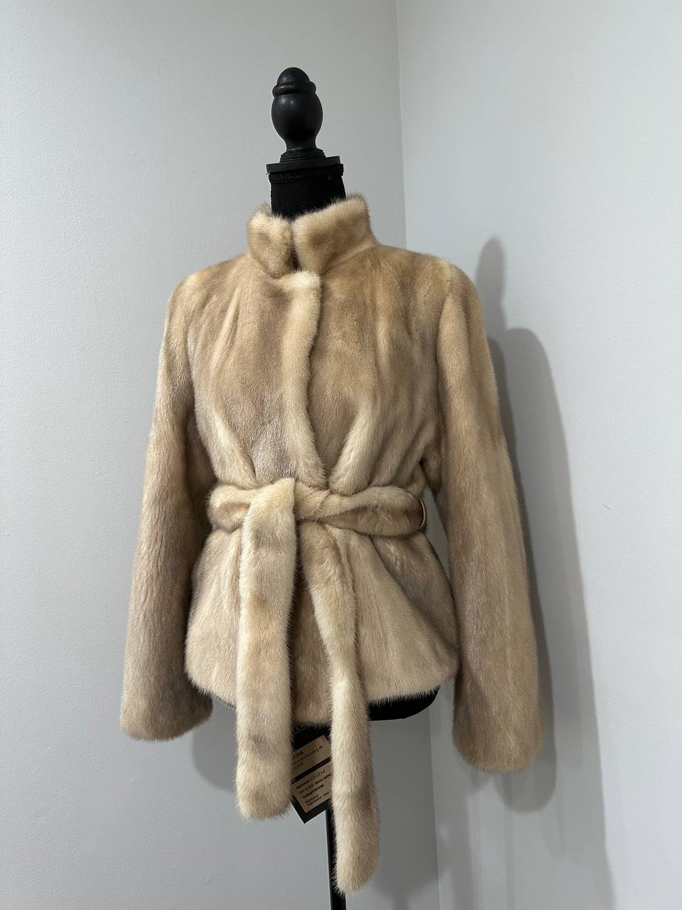NEW Beige Pastel Mink Fur Jacket – Short Coat Size S 1201136 belted Elegant Warm