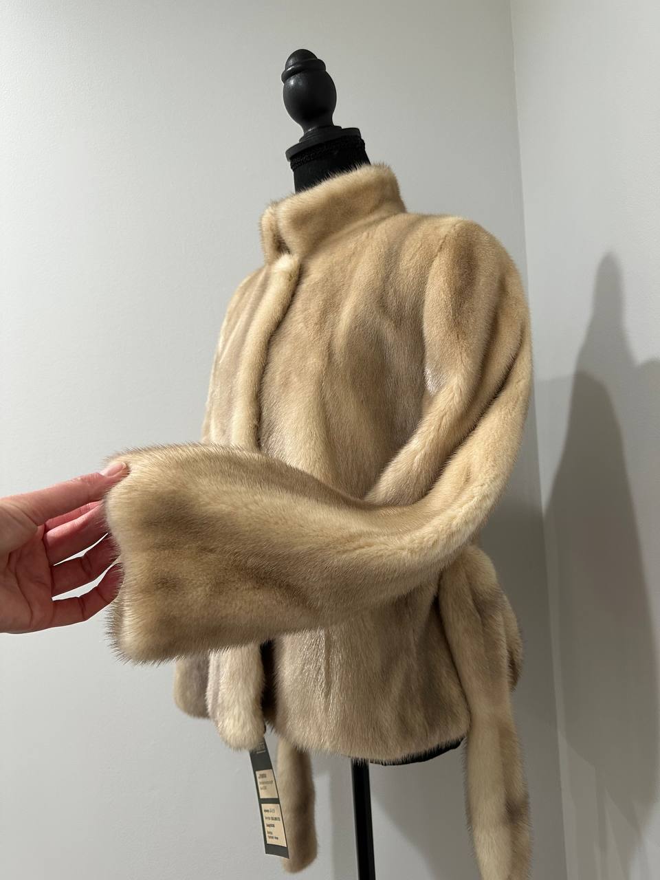 NEW Beige Pastel Mink Fur Jacket – Short Coat Size S 1201136 belted Elegant Warm