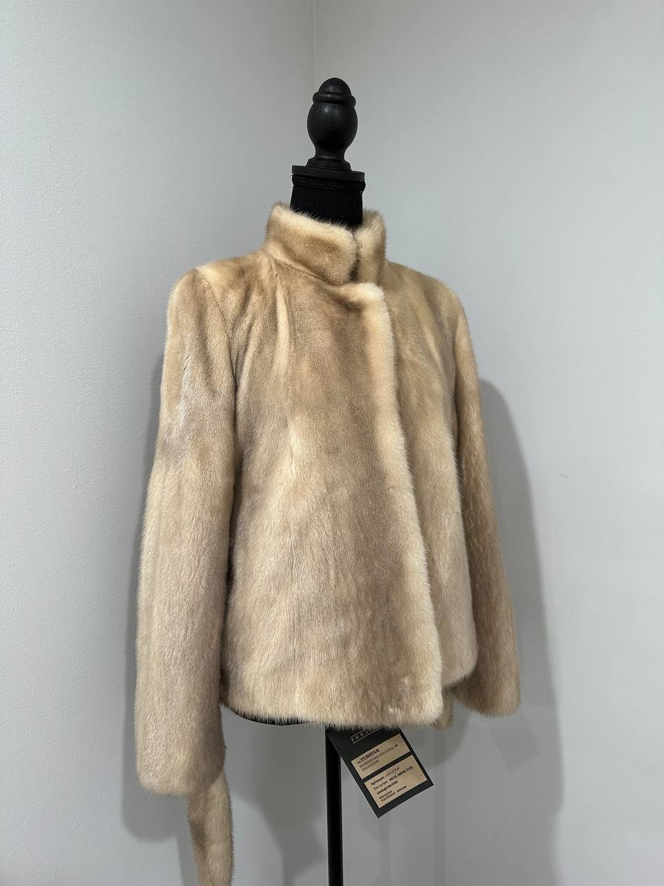 NEW Beige Pastel Mink Fur Jacket – Short Coat Size S 1201136 belted Elegant Warm