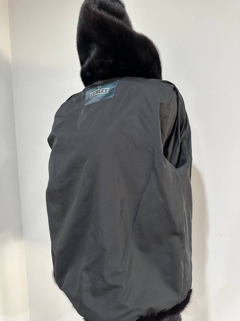 New Luxury Black Real Mink Jacket Cobra Hood Size Medium by FURSTAR M 1201127