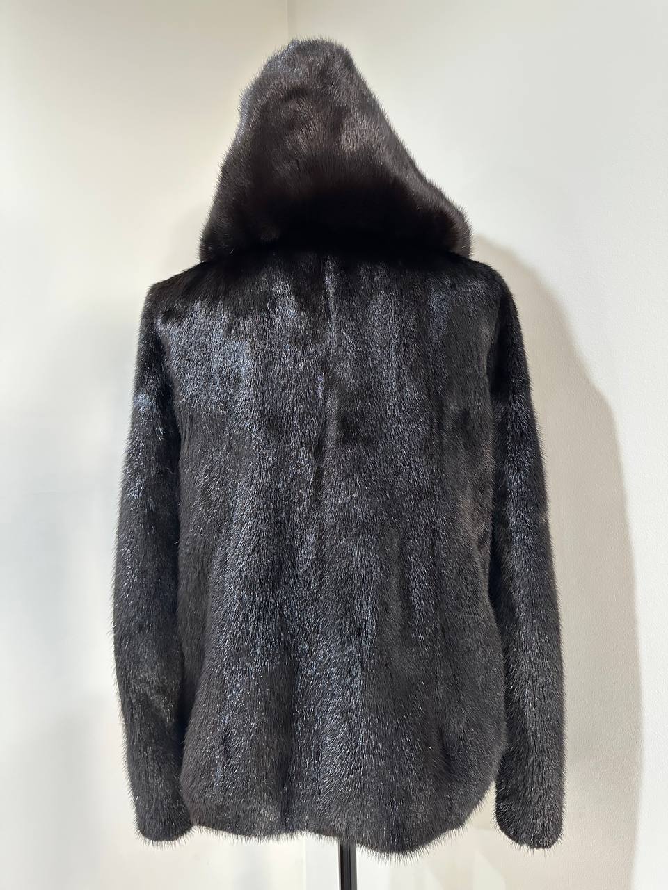 New Luxury Black Real Mink Jacket Cobra Hood Size Medium by FURSTAR M 1201127