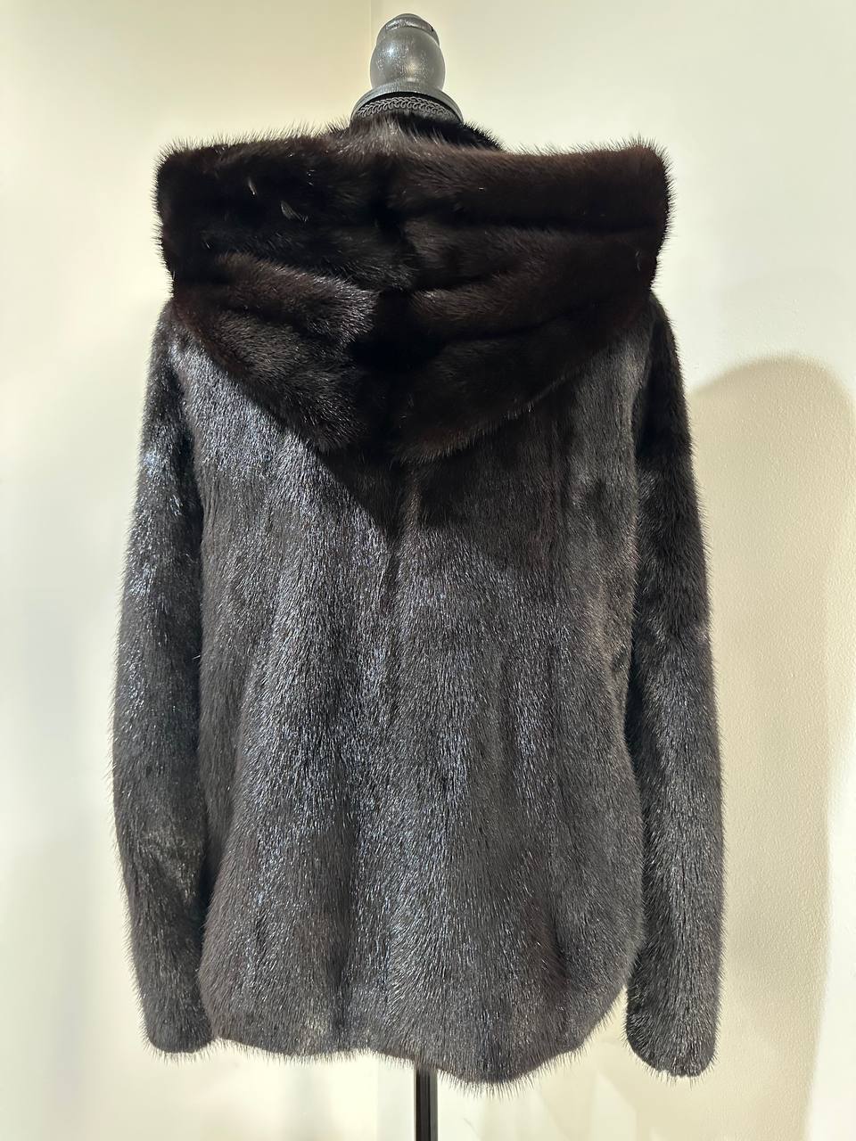 New Luxury Black Real Mink Jacket Cobra Hood Size Medium by FURSTAR M 1201127