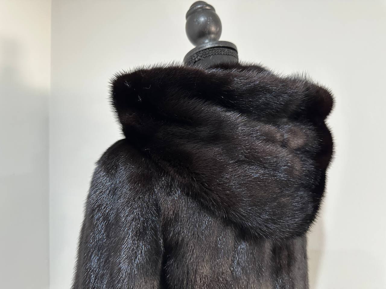 New Luxury Black Real Mink Jacket Cobra Hood Size Medium by FURSTAR M 1201127