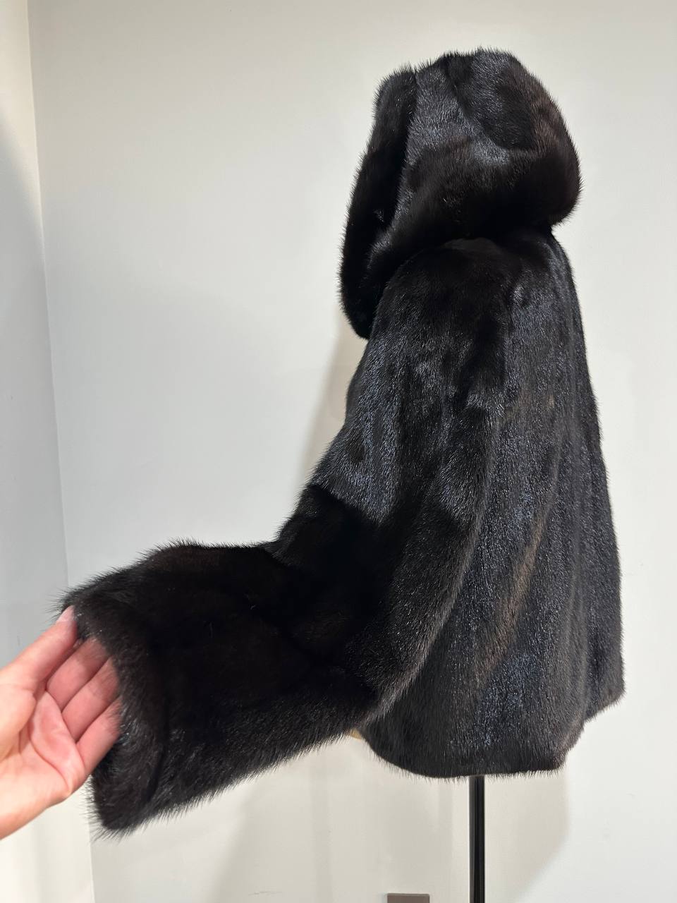 New Luxury Black Real Mink Jacket Cobra Hood Size Medium by FURSTAR M 1201127