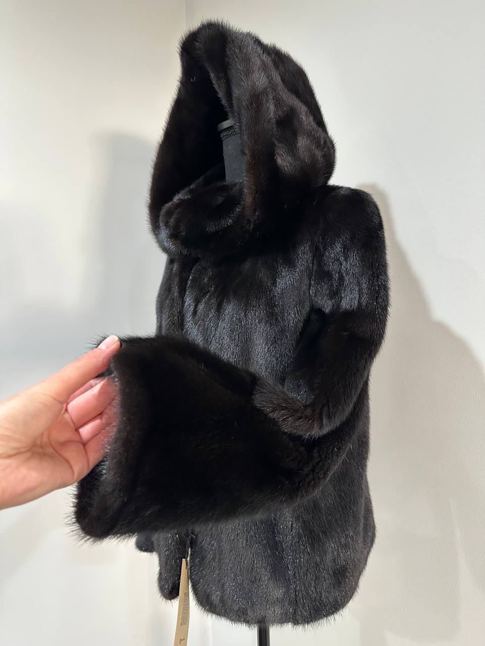 New Luxury Black Real Mink Jacket Cobra Hood Size Medium by FURSTAR M 1201127