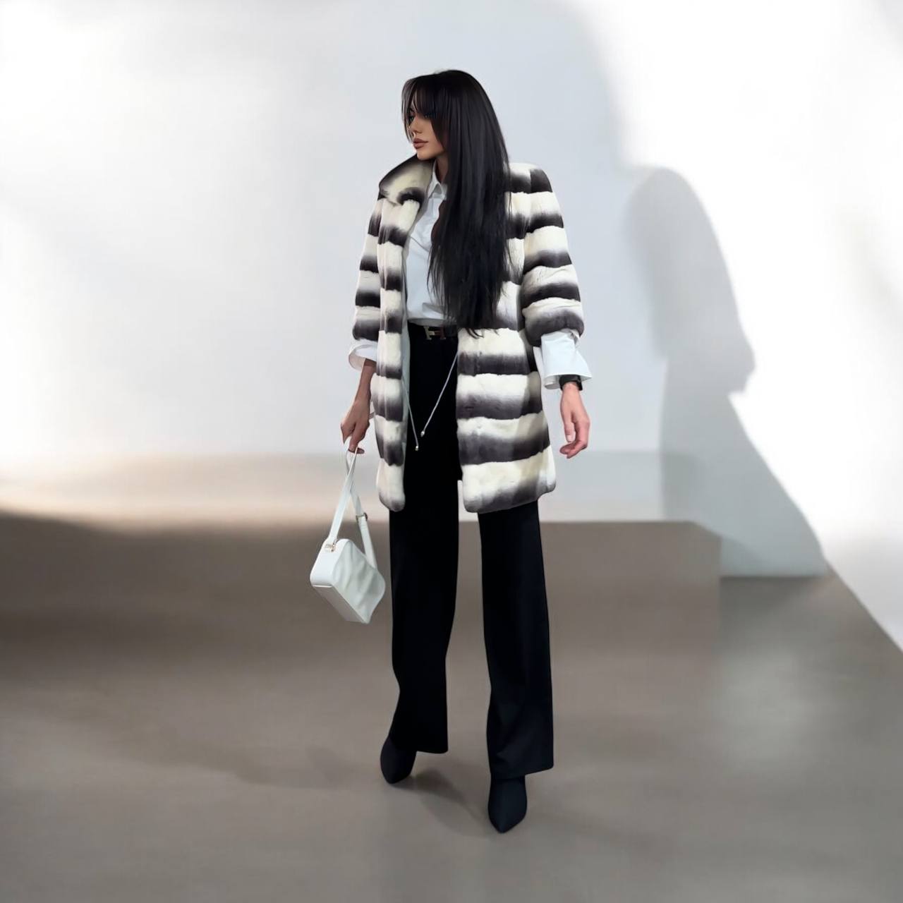 Luxury Womens Real Rex Rabbit Fur Coat Elegant Chinchilla Long size S women 1201129