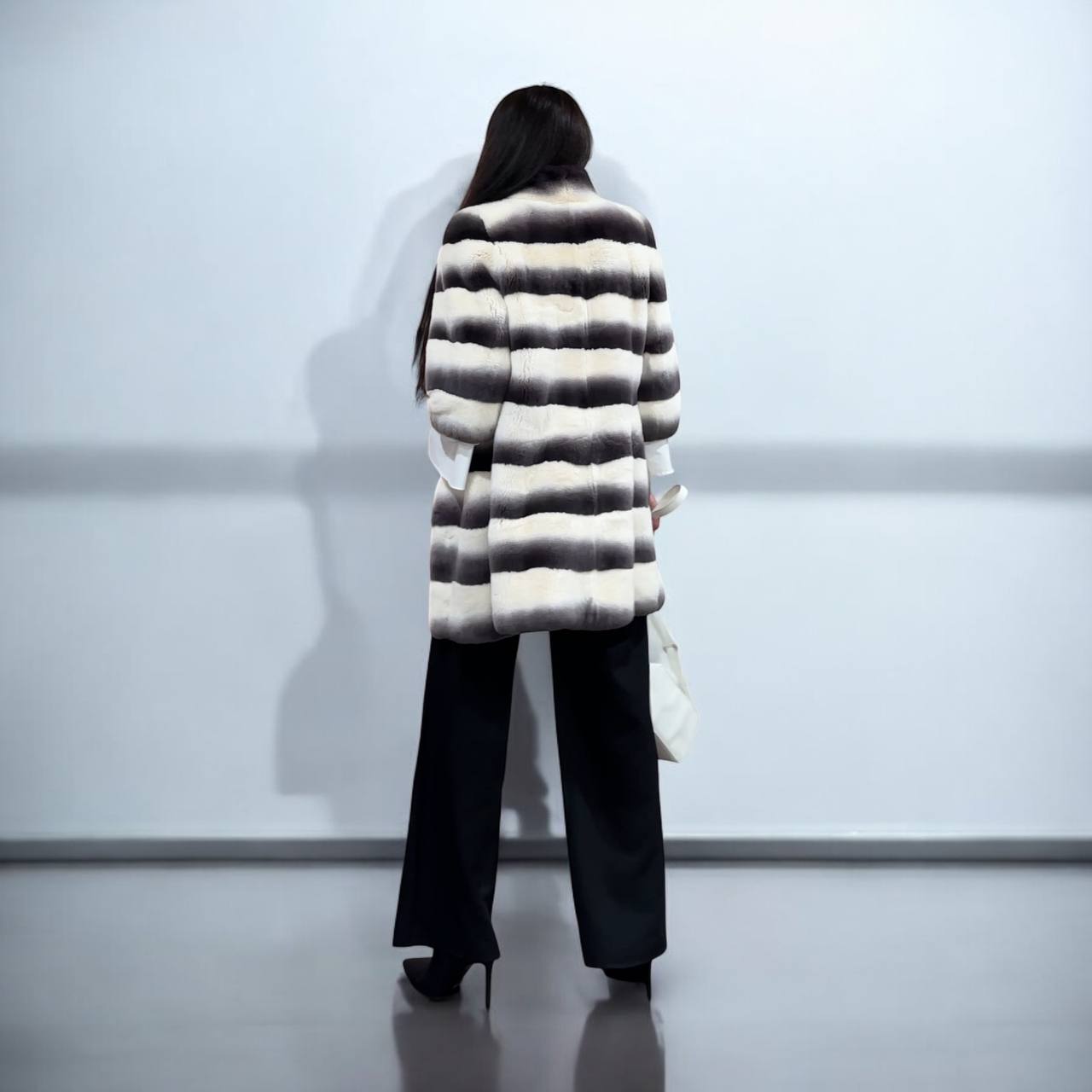 Luxury Womens Real Rex Rabbit Fur Coat Elegant Chinchilla Long size S women 1201129