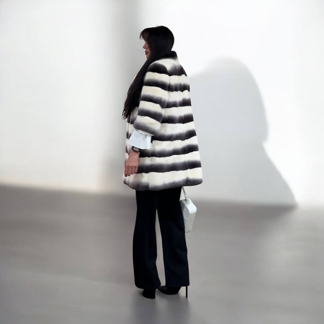 Luxury Womens Real Rex Rabbit Fur Coat Elegant Chinchilla Long size S women 1201129