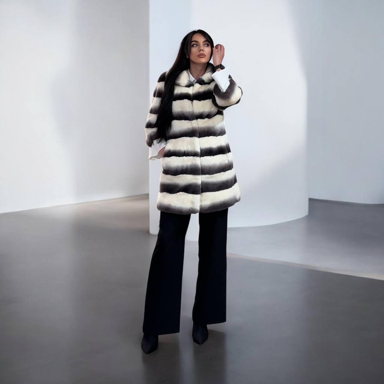 Luxury Womens Real Rex Rabbit Fur Coat Elegant Chinchilla Long size S women 1201129