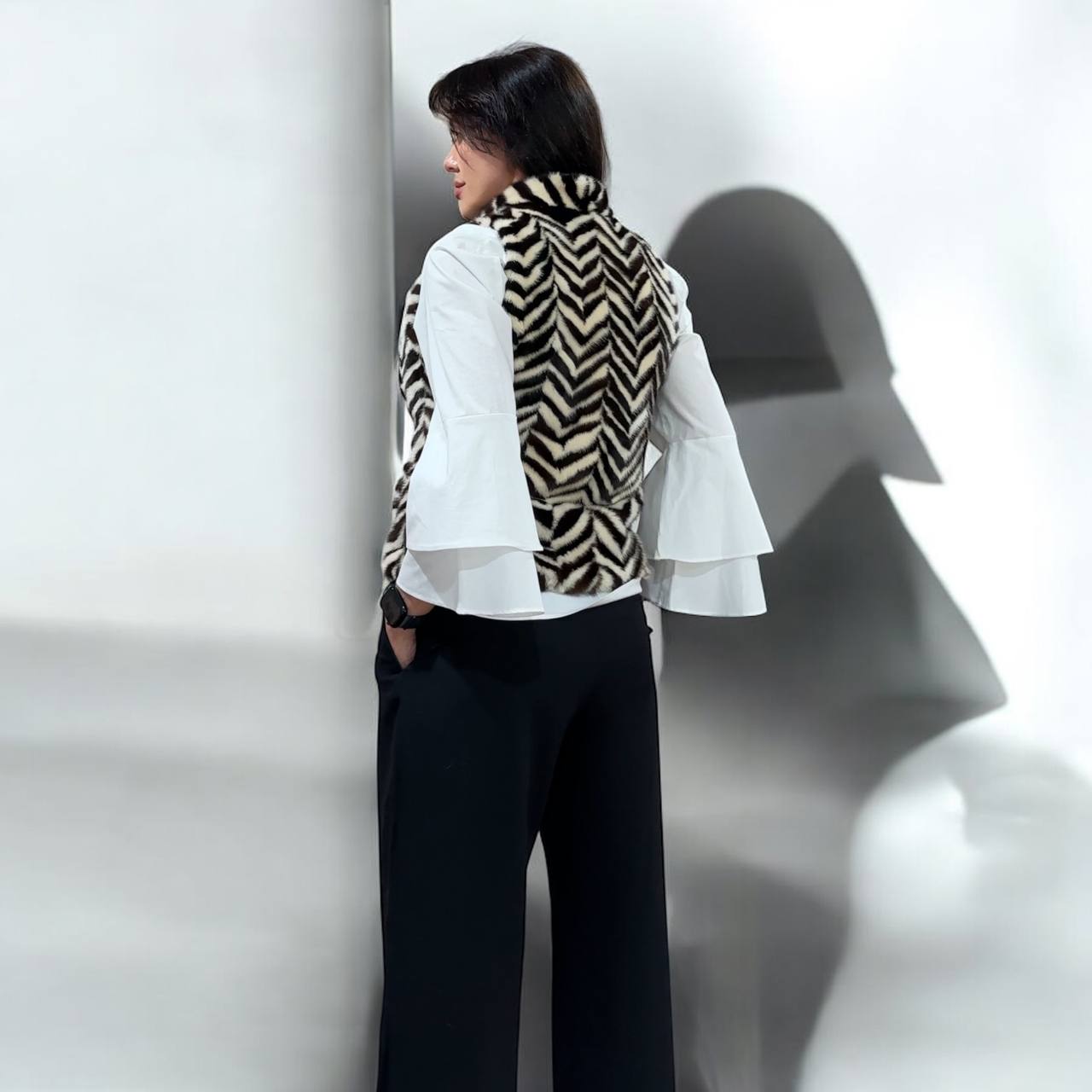 WOMEN MINK REAL FUR VEST zebra print SIZE XS 1201128 without sleeves BRANDED