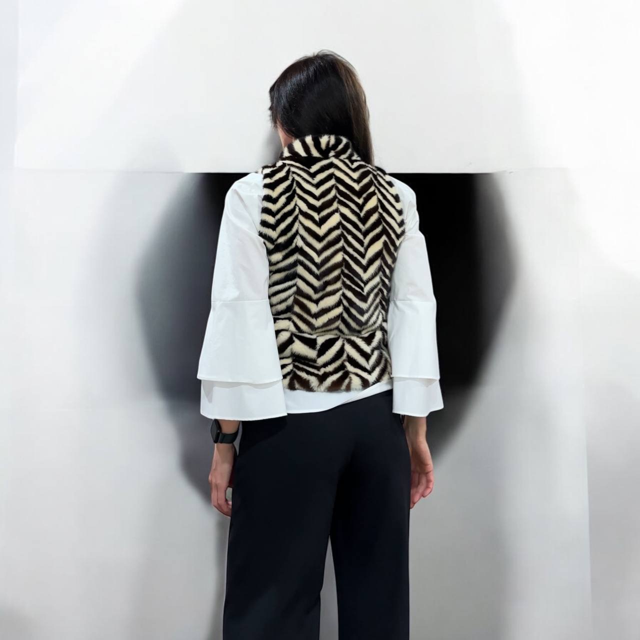 WOMEN MINK REAL FUR VEST zebra print SIZE XS 1201128 without sleeves BRANDED