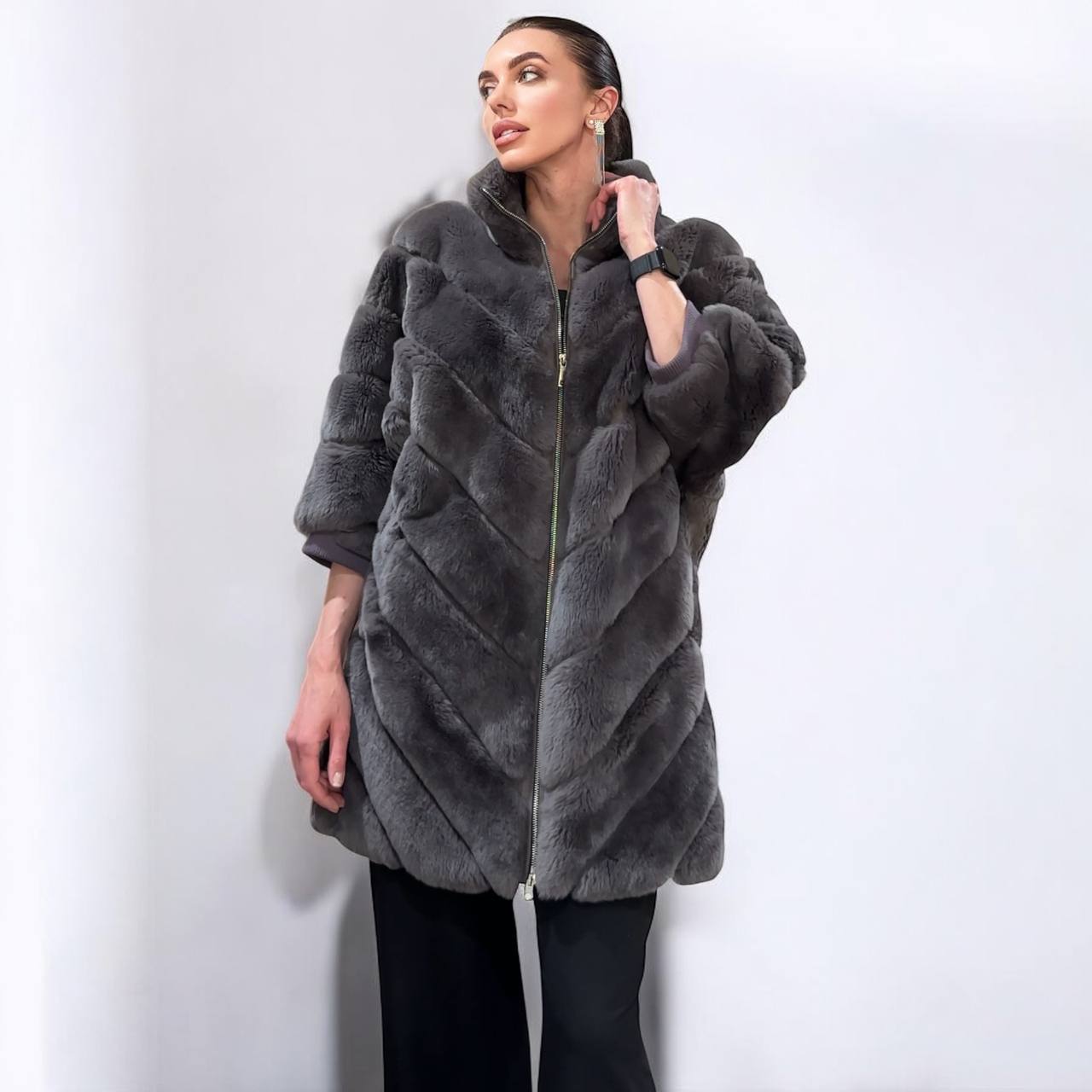 chinchilla rex rabbit GENUINE REAL FUR coat Jacket ONE SIZE size women 1201115