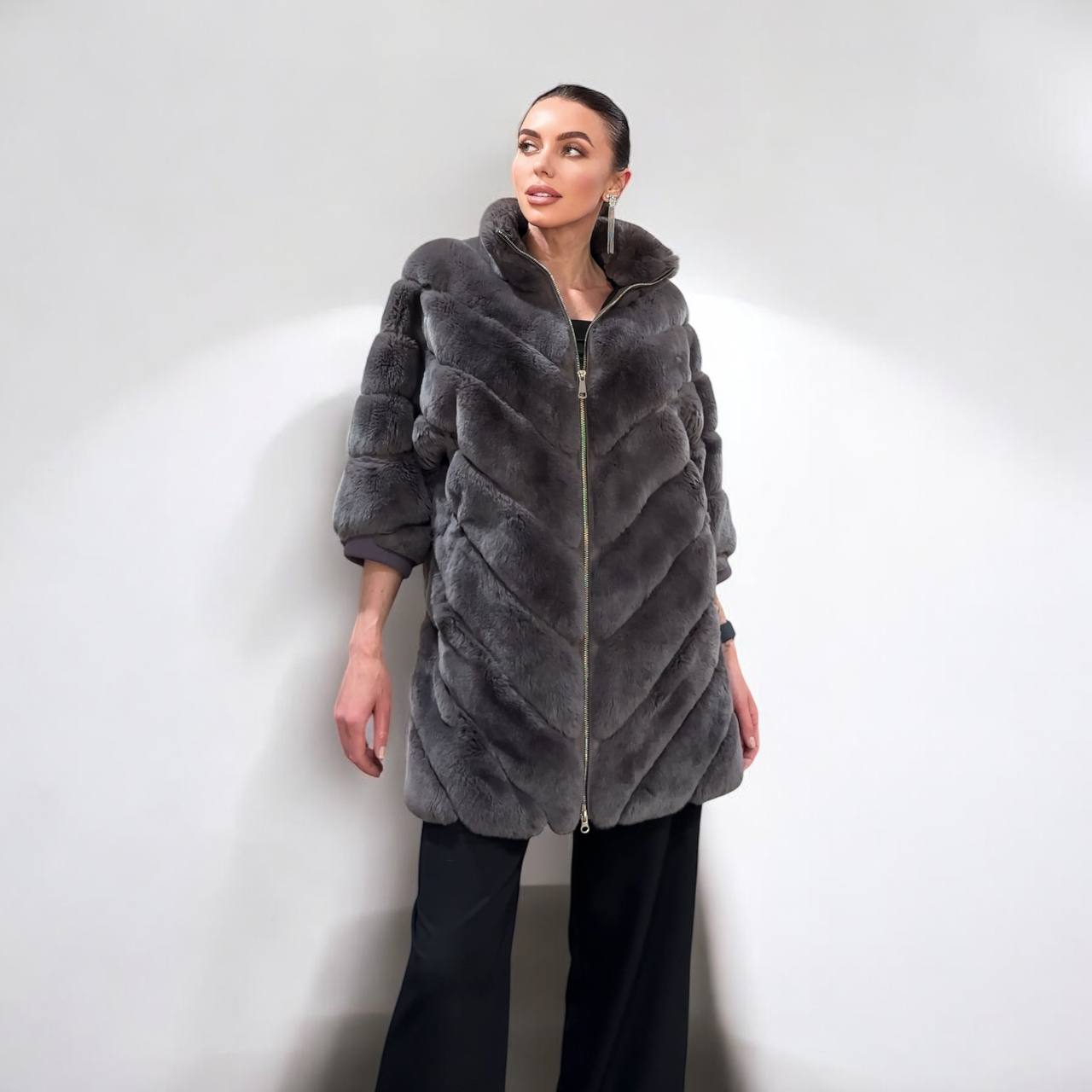 chinchilla rex rabbit GENUINE REAL FUR coat Jacket ONE SIZE size women 1201115