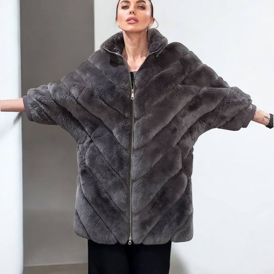 chinchilla rex rabbit GENUINE REAL FUR coat Jacket ONE SIZE size women 1201115