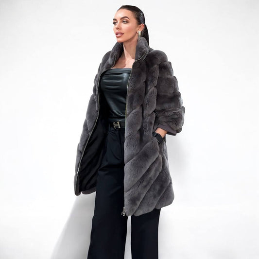 chinchilla rex rabbit GENUINE REAL FUR coat Jacket ONE SIZE size women 1201115