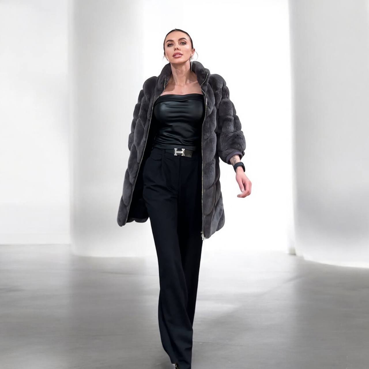 chinchilla rex rabbit GENUINE REAL FUR coat Jacket ONE SIZE size women 1201115