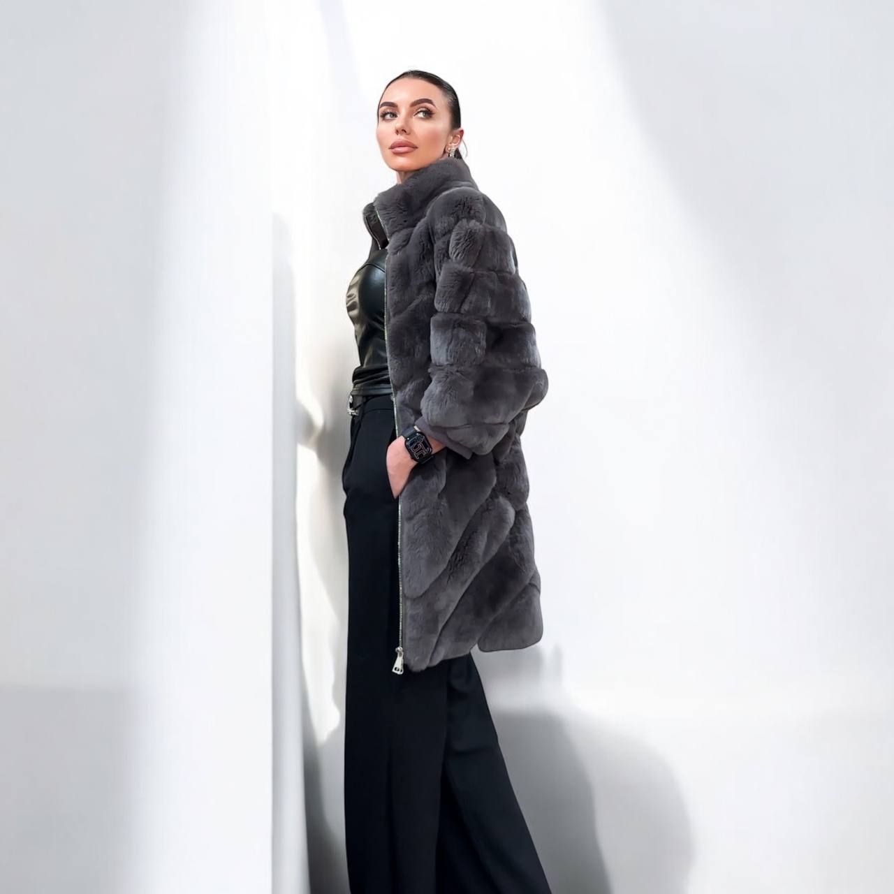 chinchilla rex rabbit GENUINE REAL FUR coat Jacket ONE SIZE size women 1201115