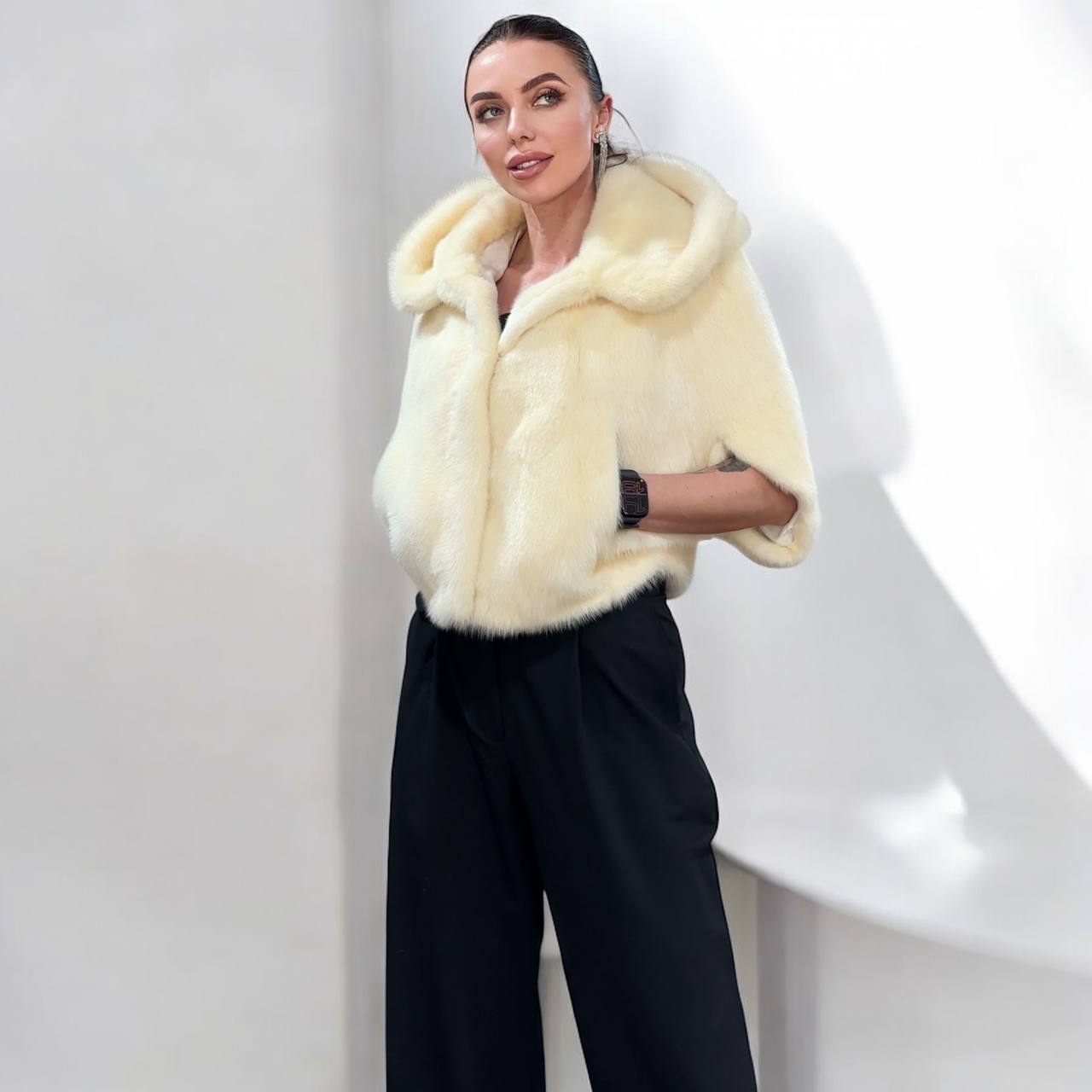 REAL New MINK BOMBER coat CAPE JACKET ONE SIZE XS S M 1201112 with HOOD WEDDING STYLE
