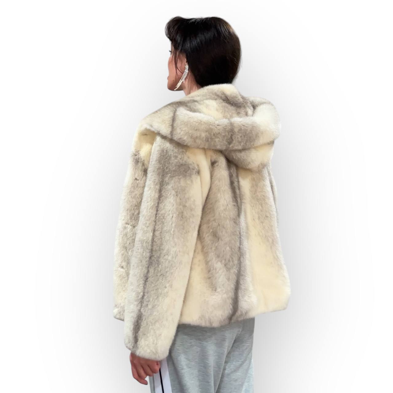 REAL CROSS MINK FUR women coat size S NEW 1201109 GENUINE FURS HOODED BOMBER