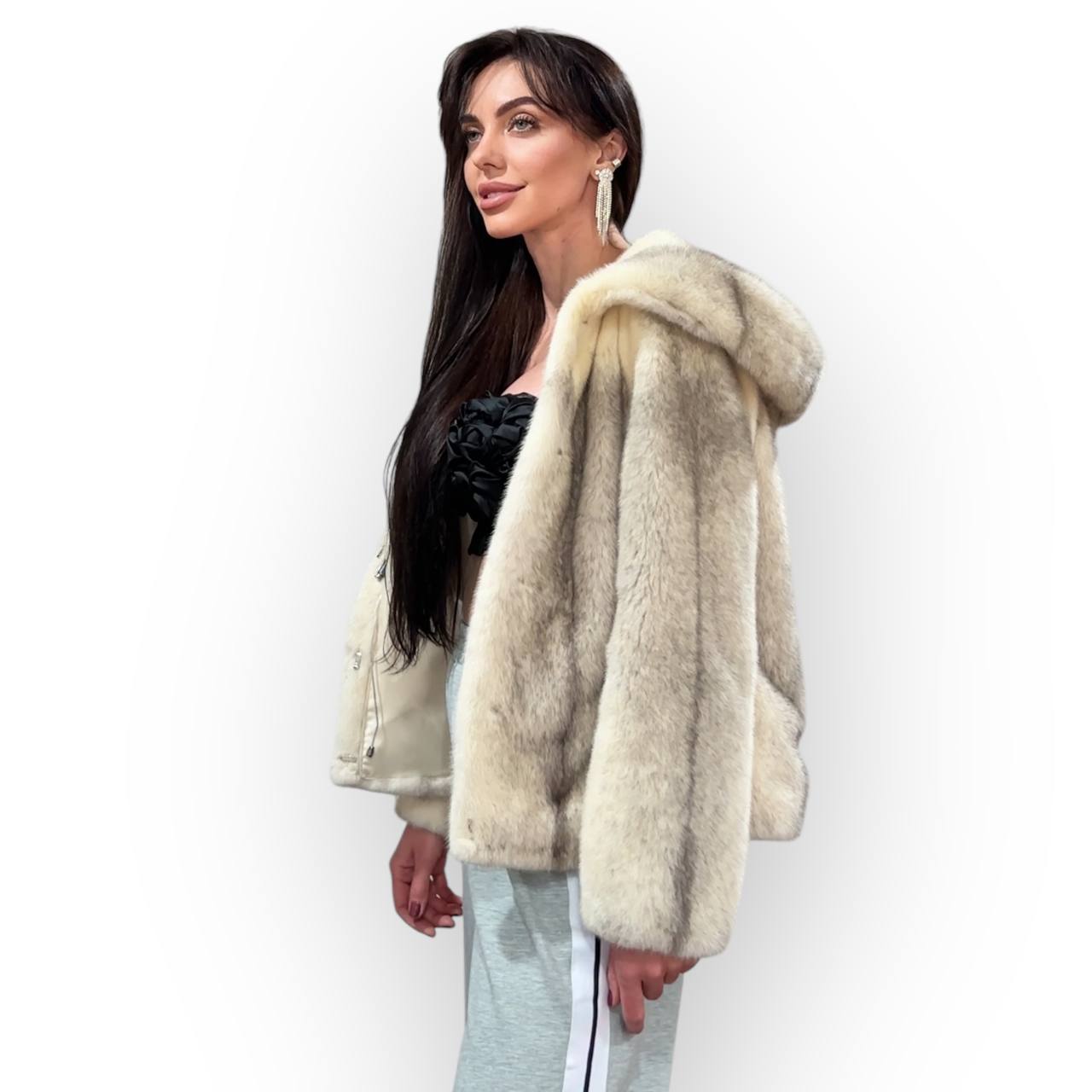 REAL CROSS MINK FUR women coat size S NEW 1201109 GENUINE FURS HOODED BOMBER