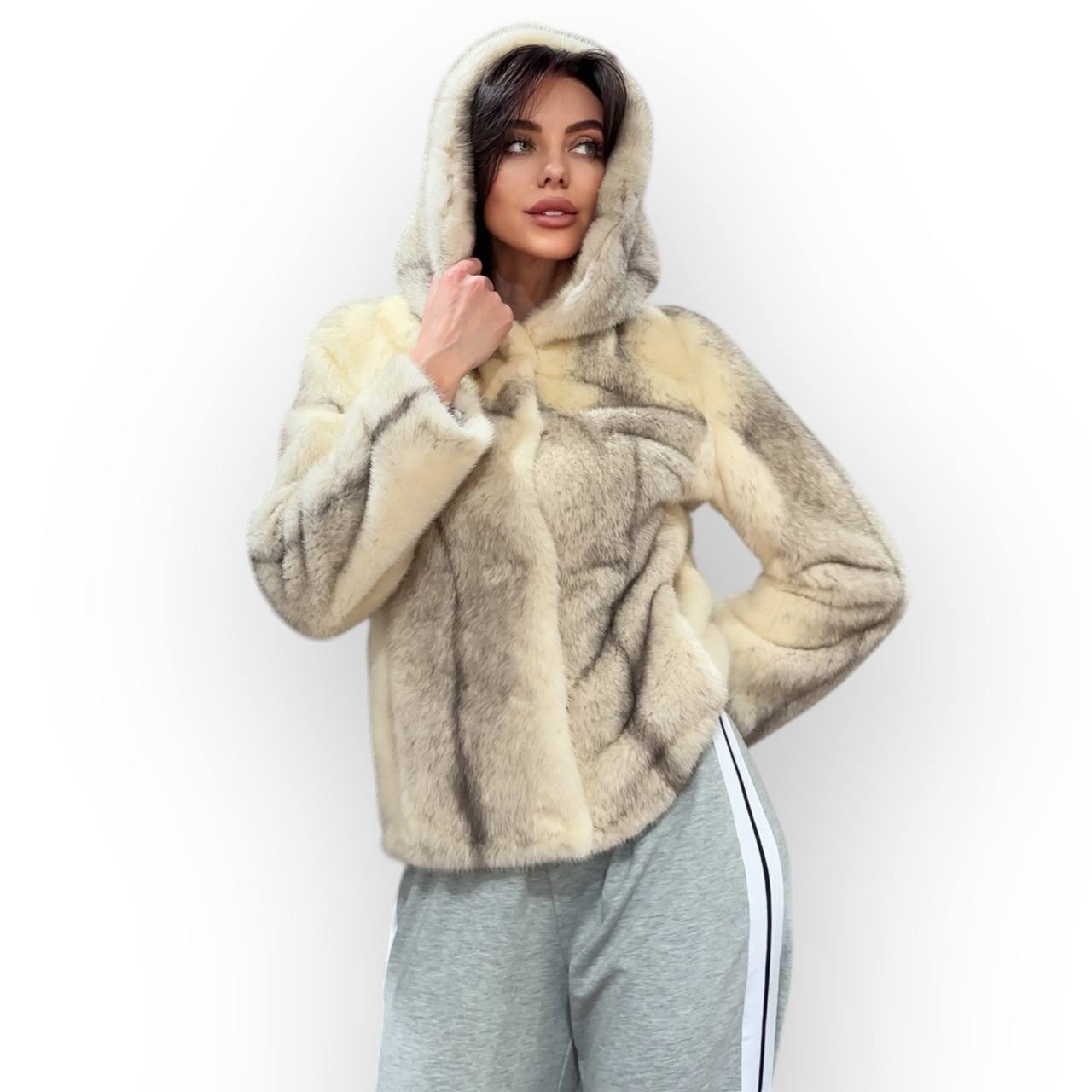 REAL CROSS MINK FUR women coat size S NEW 1201109 GENUINE FURS HOODED BOMBER