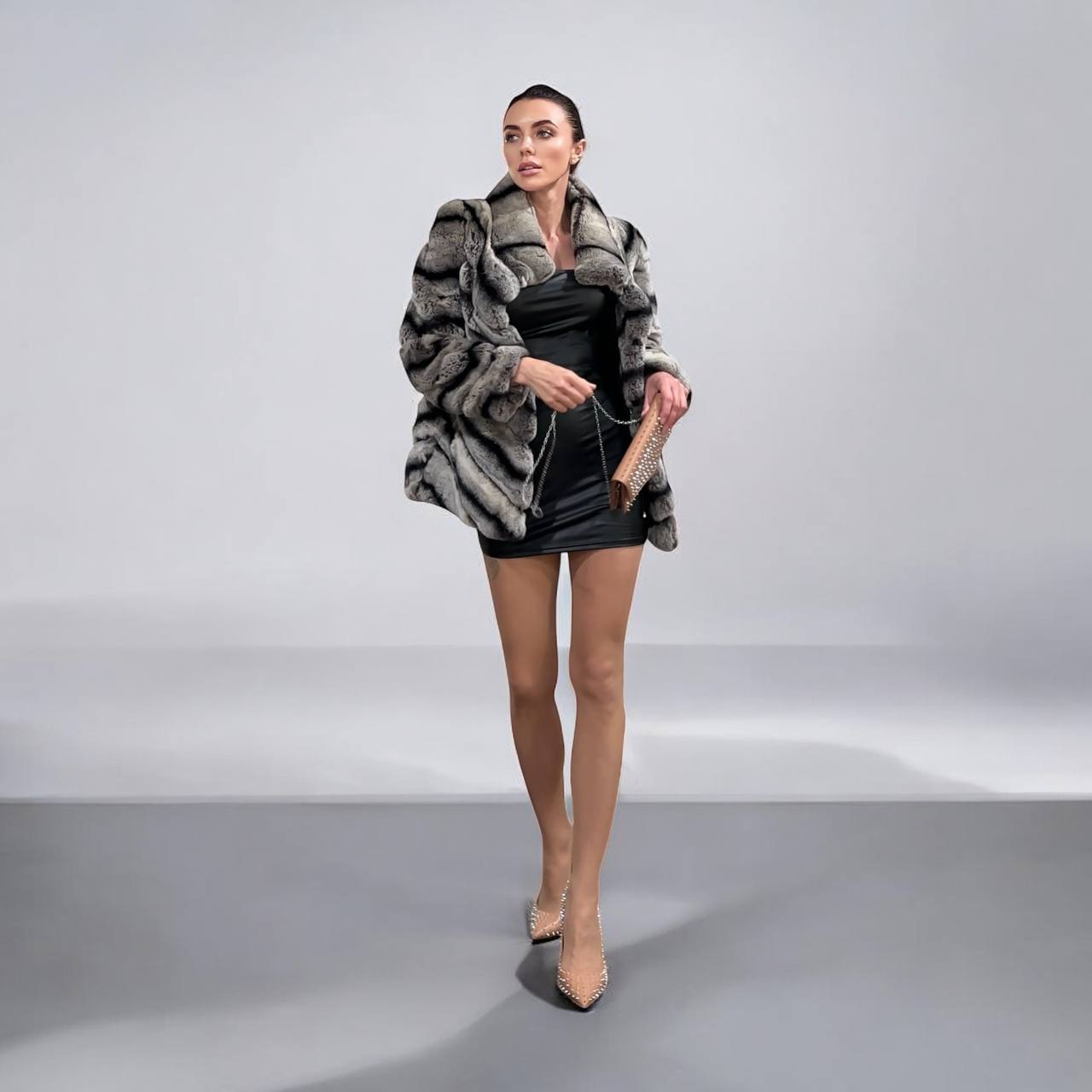 NEW Chinchilla Look Rex Rabbit Fur Jacket – Soft Luxury Coat – Size M 1201139