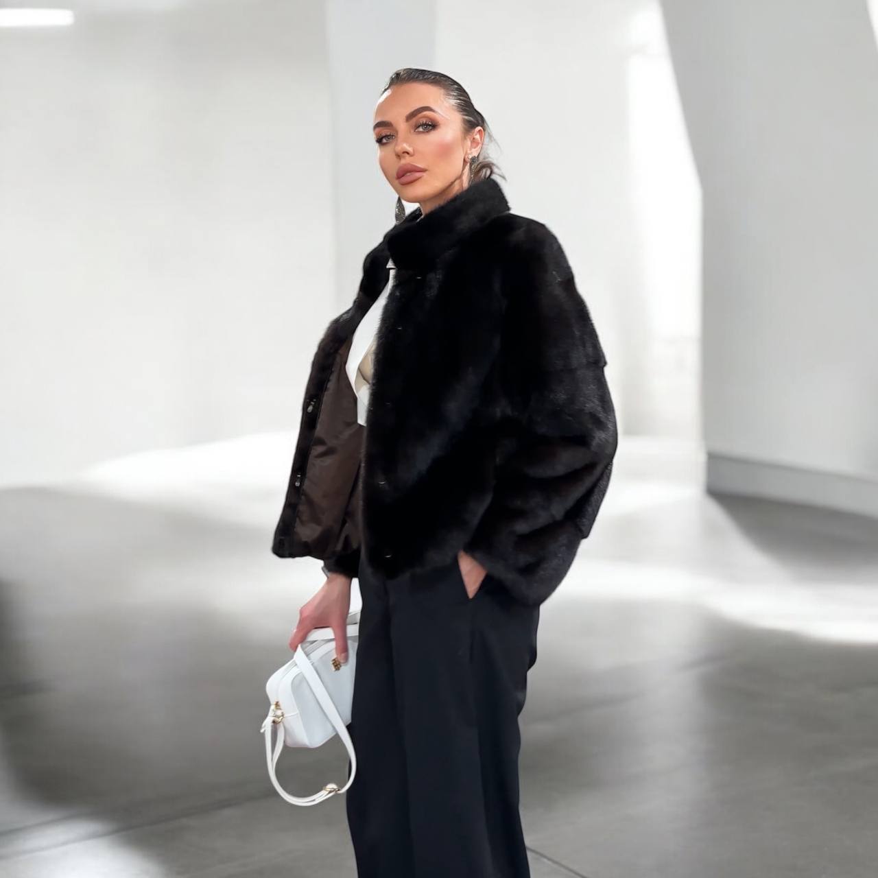 genuine real mink fur coat jacket 1201092 size M new dark brown COLOR NEW