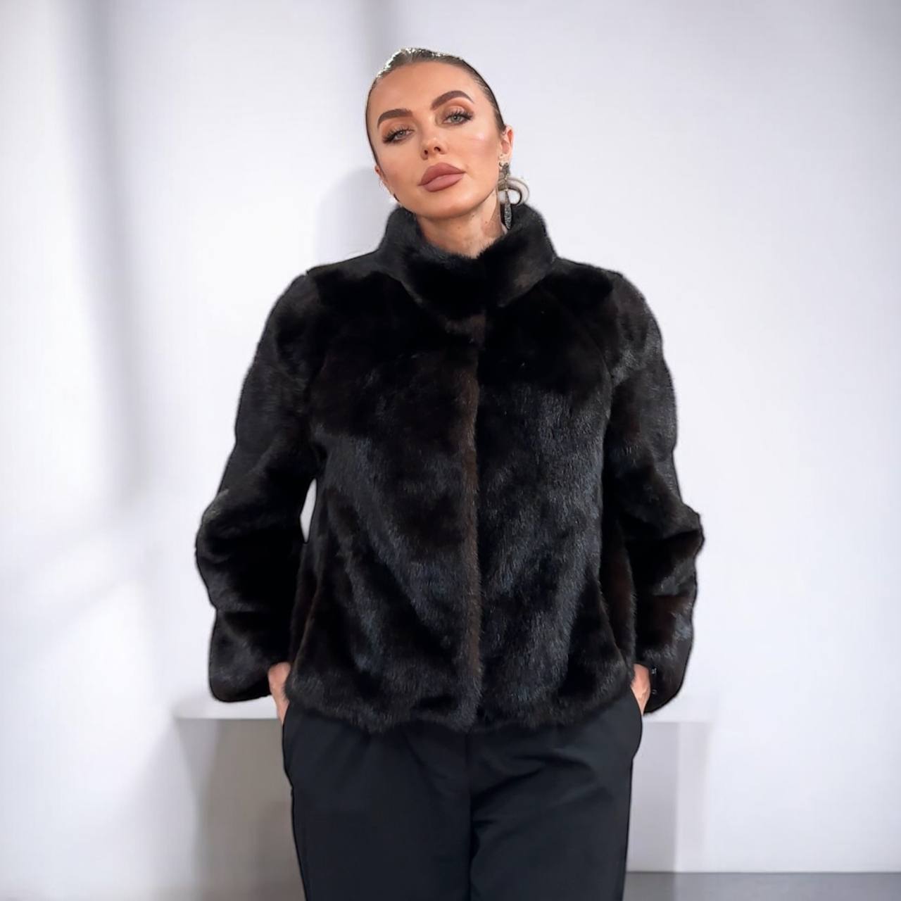 genuine real mink fur coat jacket 1201092 size M new dark brown COLOR NEW