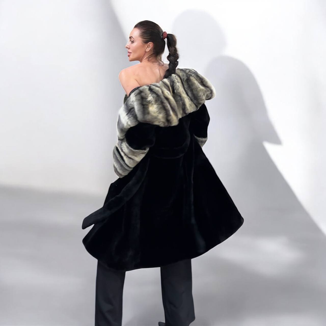 NEW Rex Rabbit Fur Collar Jacket – 1201137 Chinchilla REX size M with Golden Gradient
