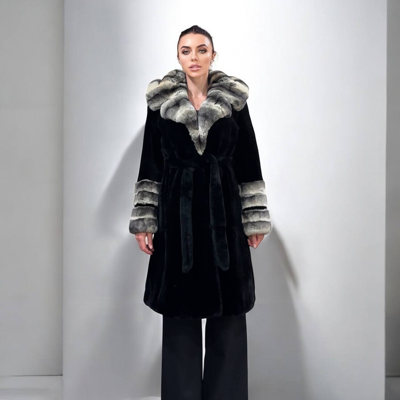 NEW Rex Rabbit Fur Collar Jacket – 1201137 Chinchilla REX size M with Golden Gradient