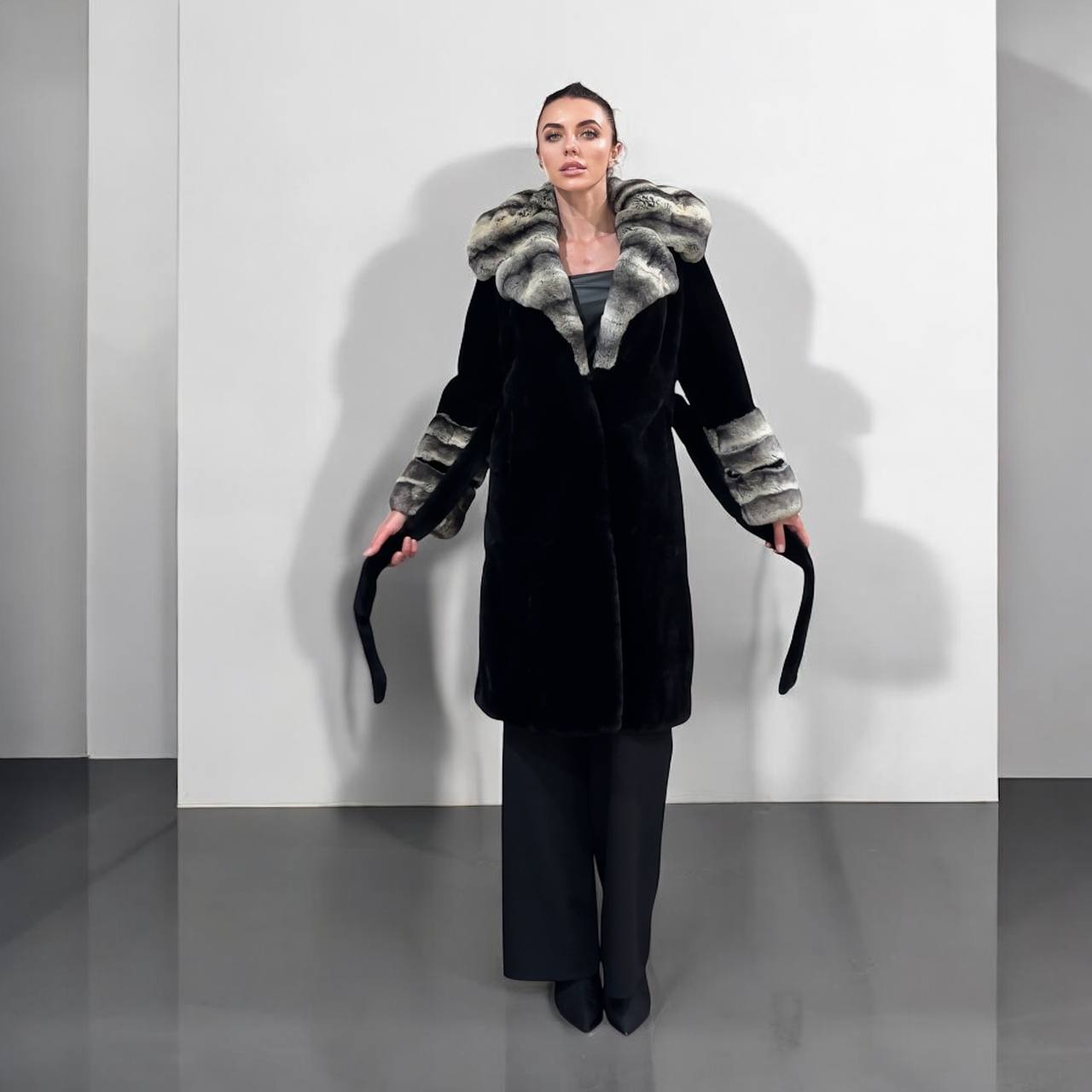 NEW Rex Rabbit Fur Collar Jacket – 1201137 Chinchilla REX size M with Golden Gradient