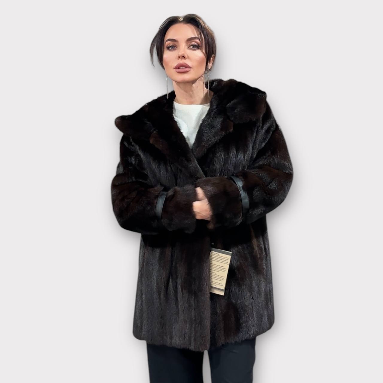 Real 100% MINK FUR 1201085 size L brown HOODED BOMBER Coat Jacket