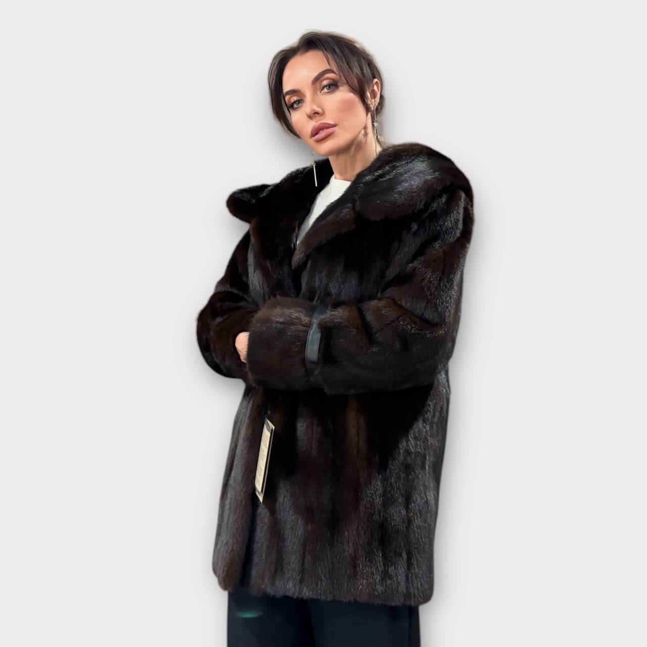 Real 100% MINK FUR 1201085 size L brown HOODED BOMBER Coat Jacket