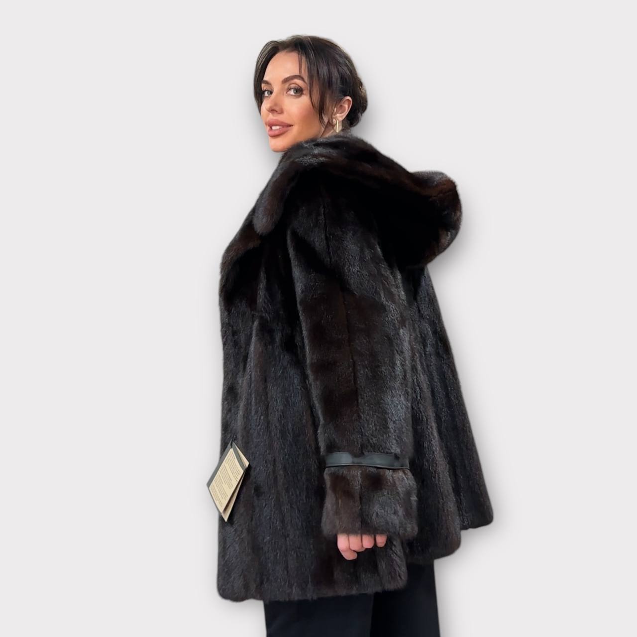Real 100% MINK FUR 1201085 size L brown HOODED BOMBER Coat Jacket