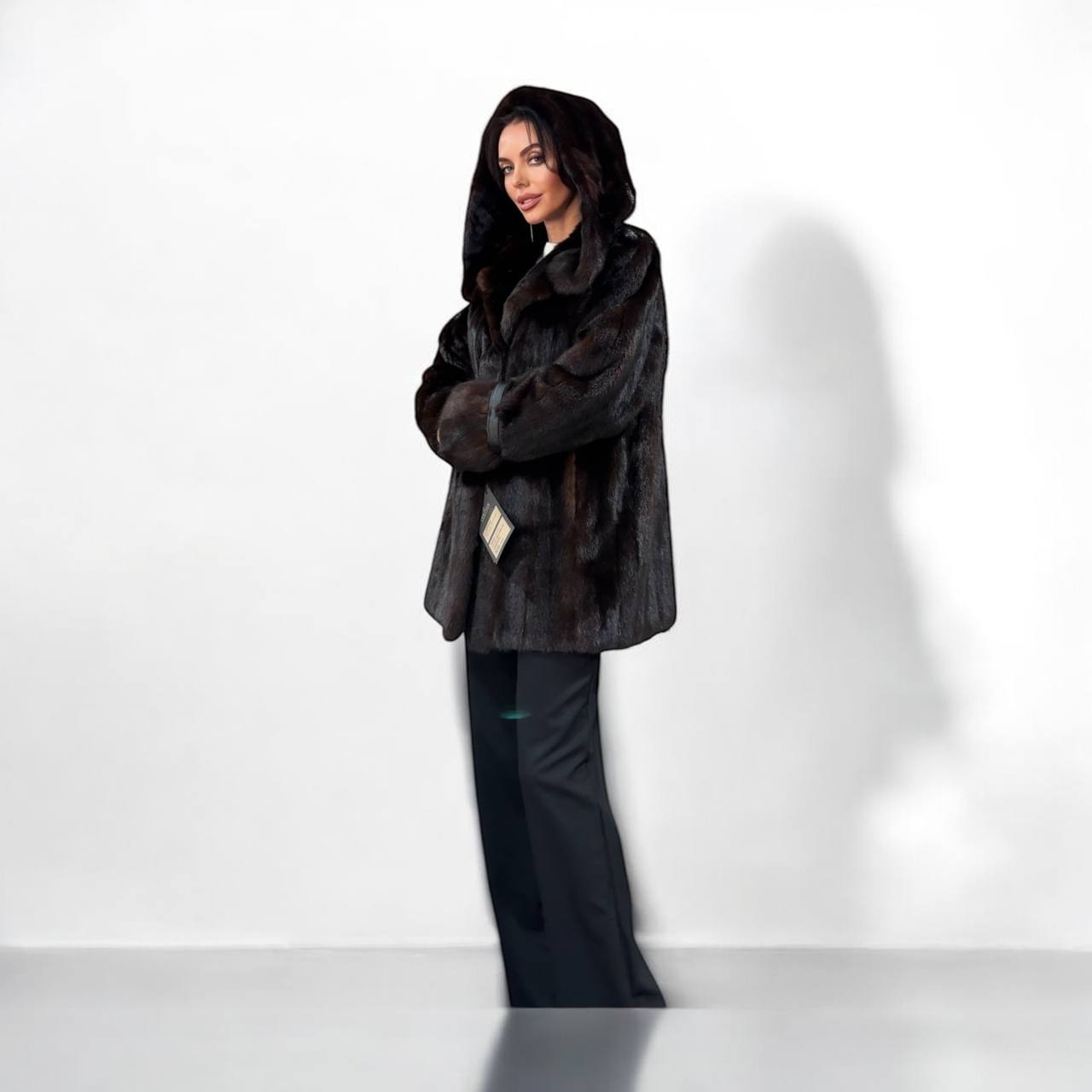 Real 100% MINK FUR 1201085 size L brown HOODED BOMBER Coat Jacket