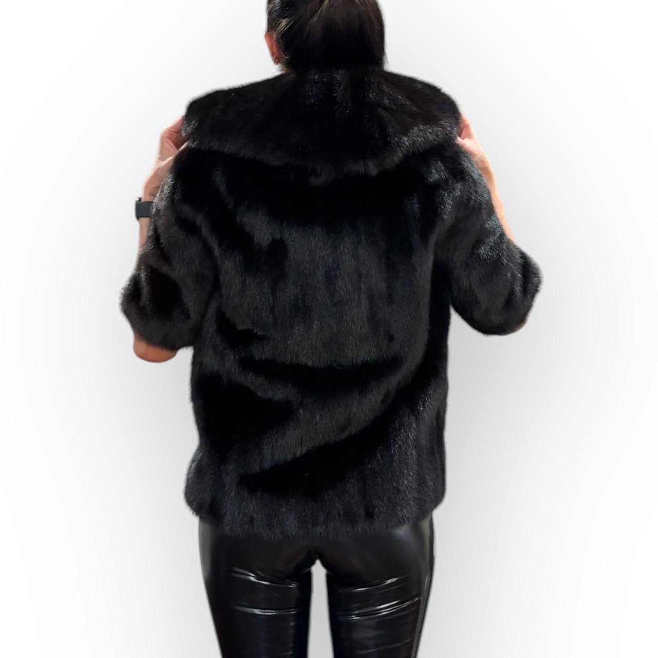 Womens Real 100% MINK FUR COAT 1201078 size S Hooded Jacket VEST BLACK