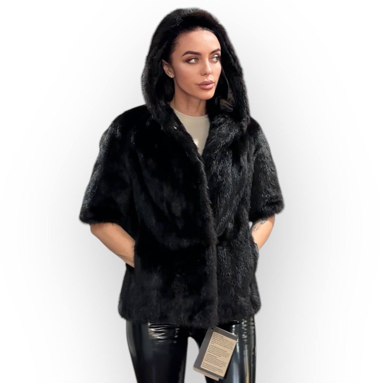 Womens Real 100% MINK FUR COAT 1201078 size S Hooded Jacket VEST BLACK