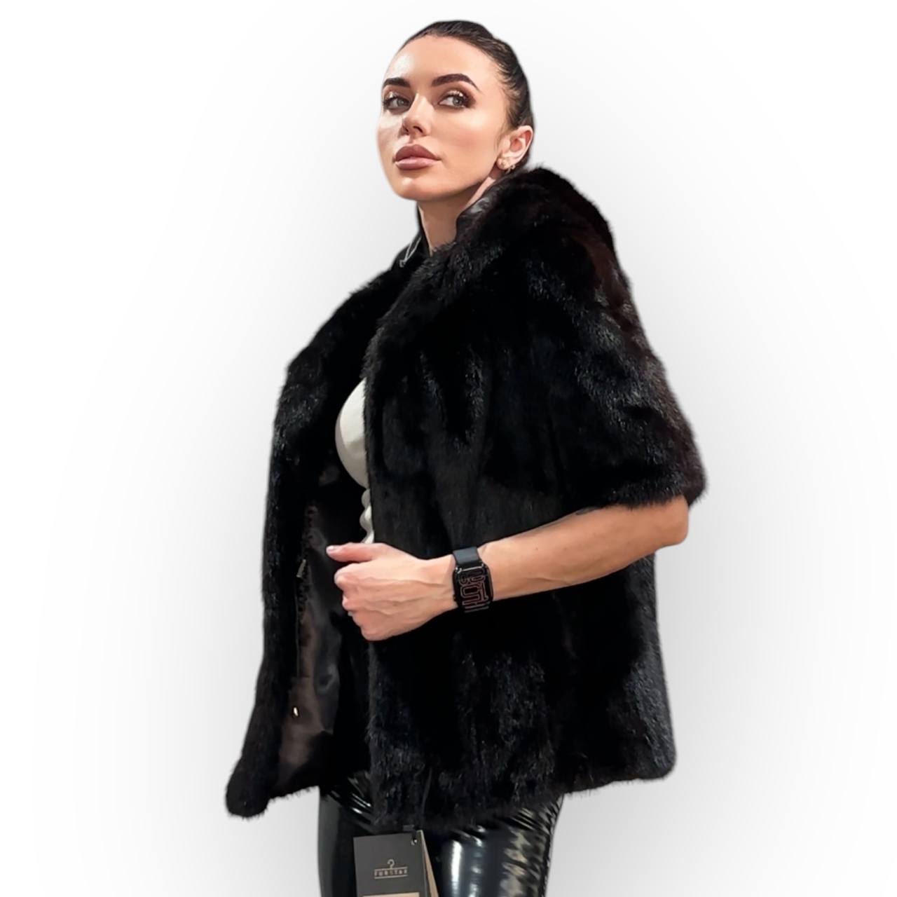 Womens Real 100% MINK FUR COAT 1201078 size S Hooded Jacket VEST BLACK