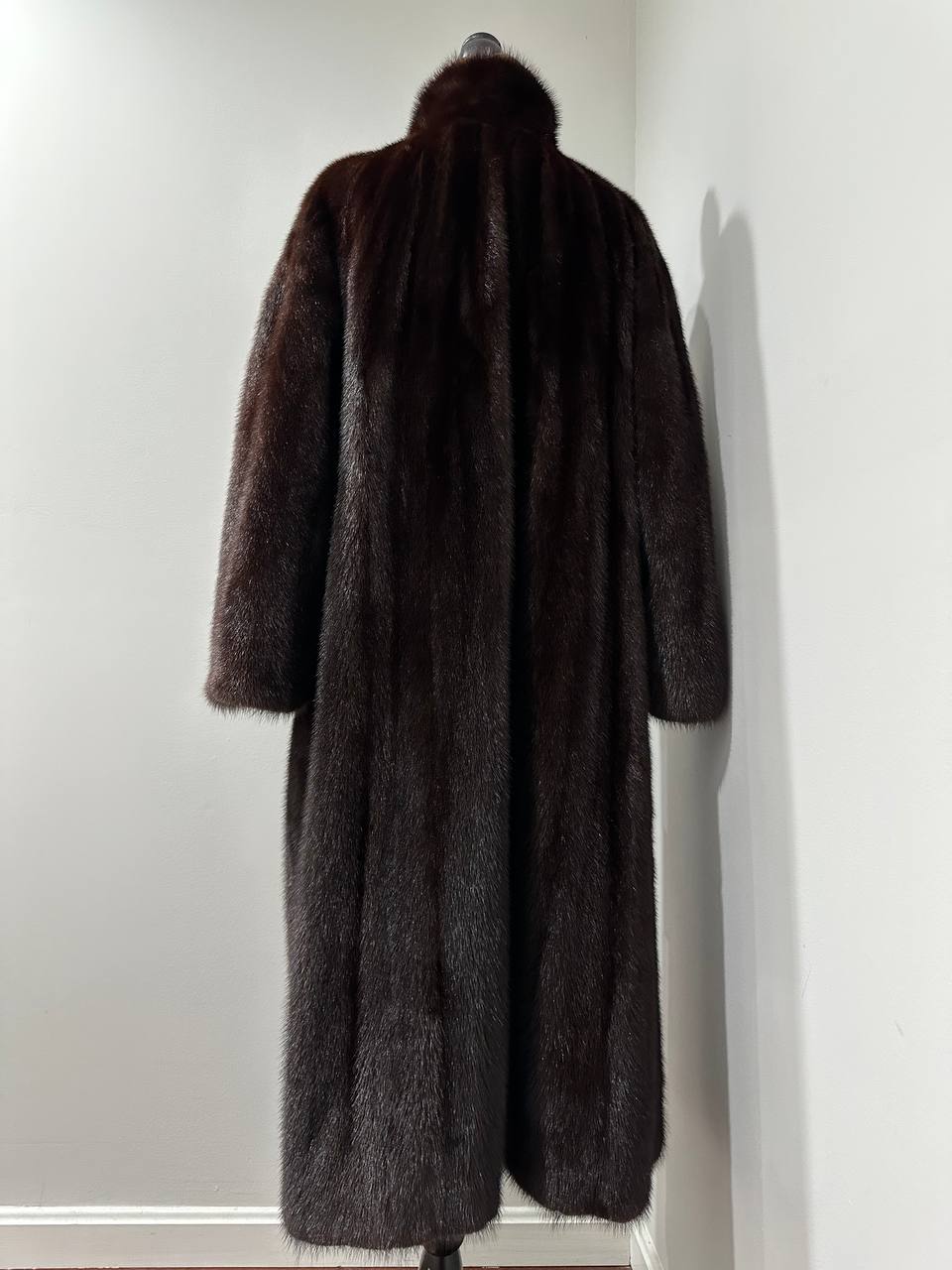 Women Real Mink Fur coat long dark brown color size 2XL NEW 1109961 FURSTAR