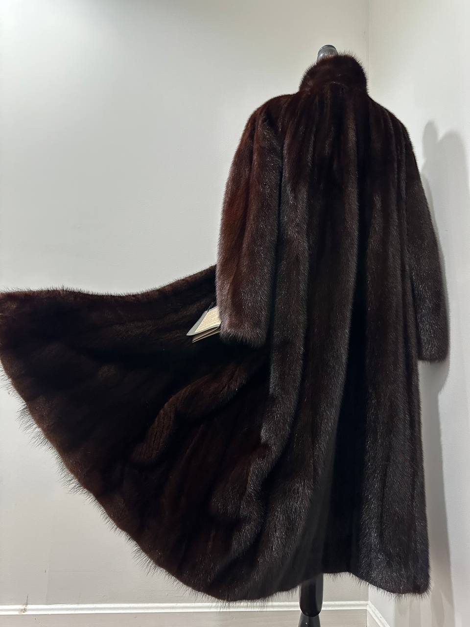 Women Real Mink Fur coat long dark brown color size 2XL NEW 1109961 FURSTAR