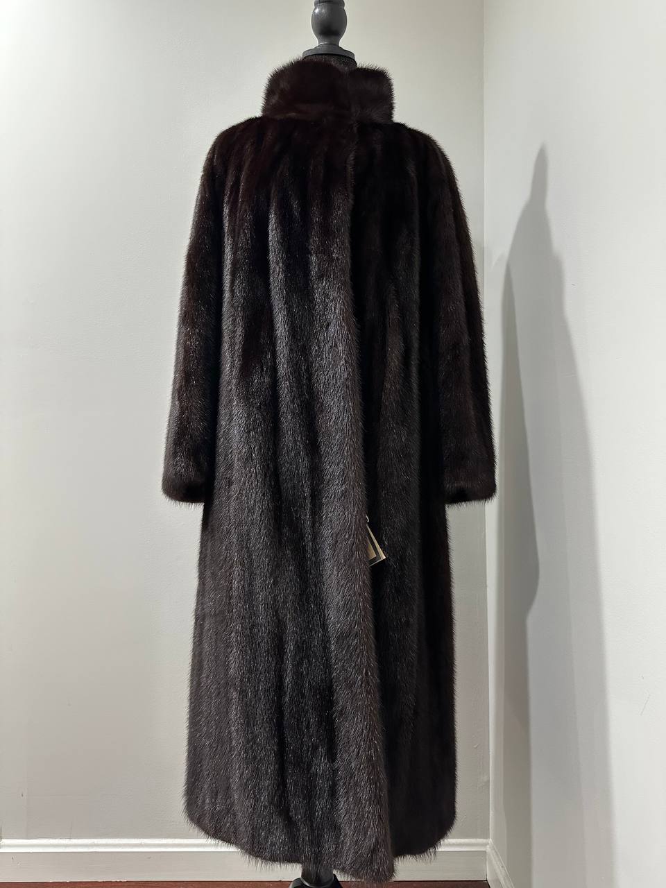 Women Real Mink Fur coat long dark brown color size 2XL NEW 1109961 FURSTAR