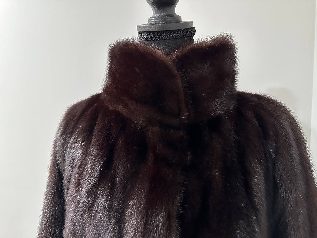 Women Real Mink Fur coat long dark brown color size 2XL NEW 1109961 FURSTAR